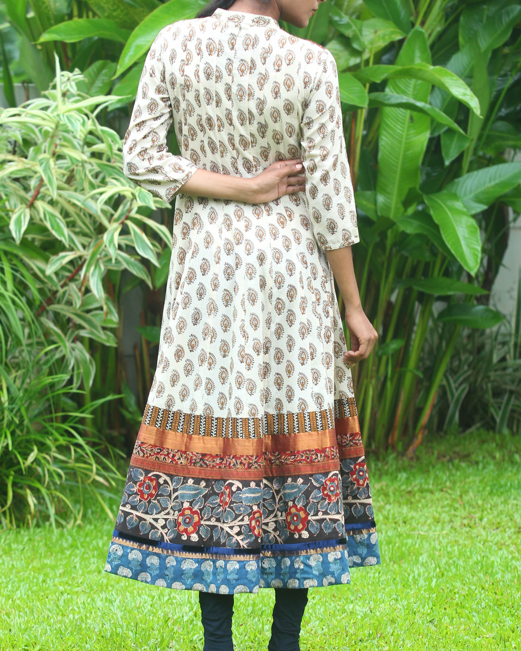 Off white block printed anarkali kurti by Mantra | The Secret Label