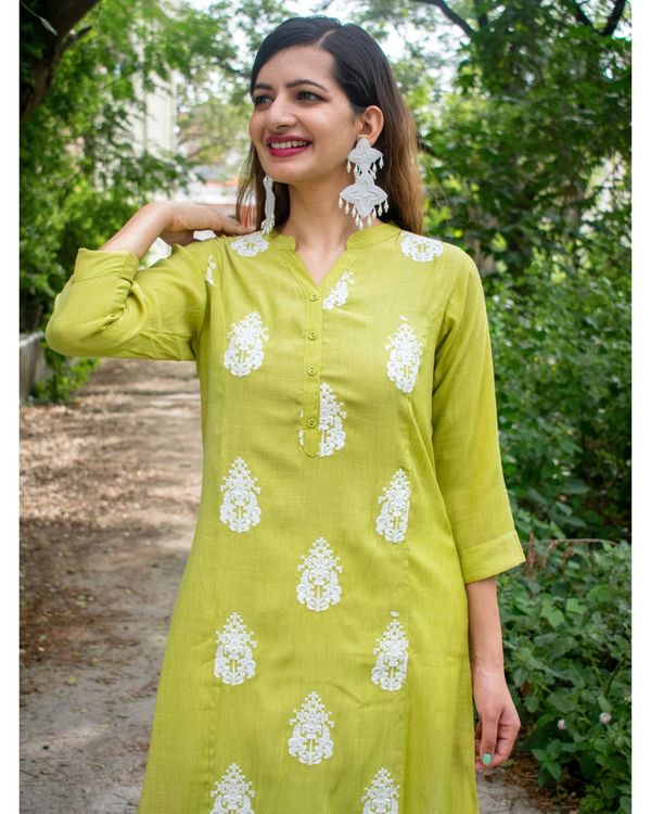 Green embroidered kurta with palazzo - set of two 1