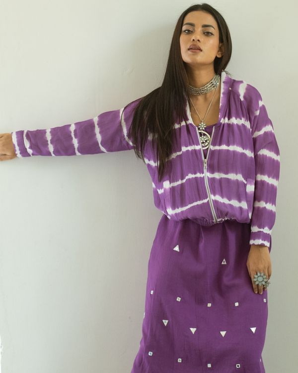 Purple mirror embroidery dress with hand tie and dyed lehriya jacket - set of two 1