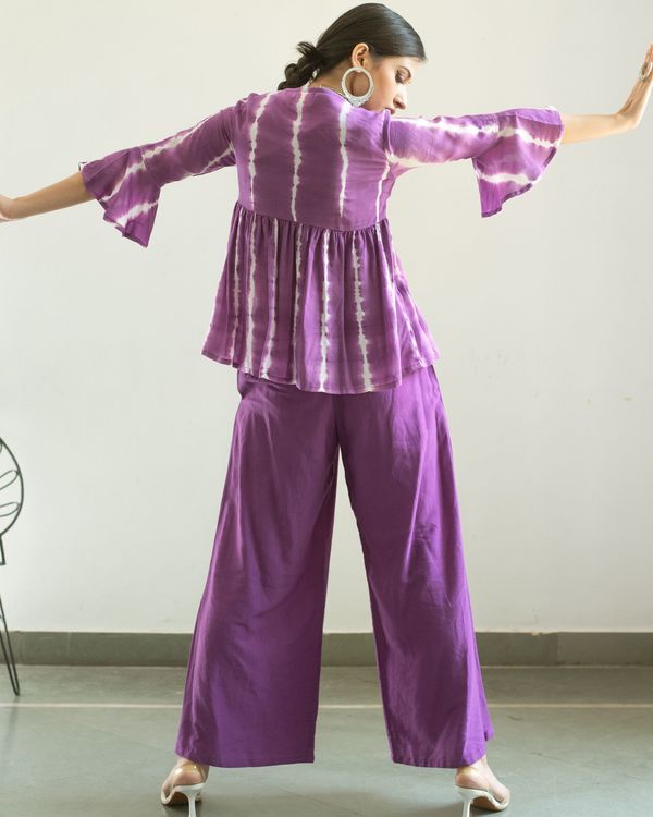 Purple hand tie and dyed lehriya top and pleated pants - set of two 1