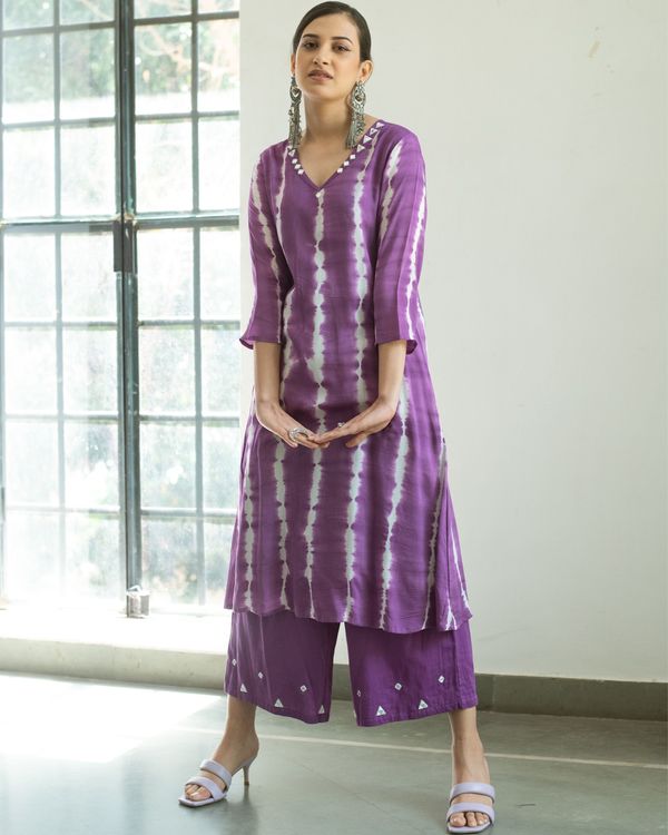 Purple mirror work kurta with palazzo and dupatta - set of three 2