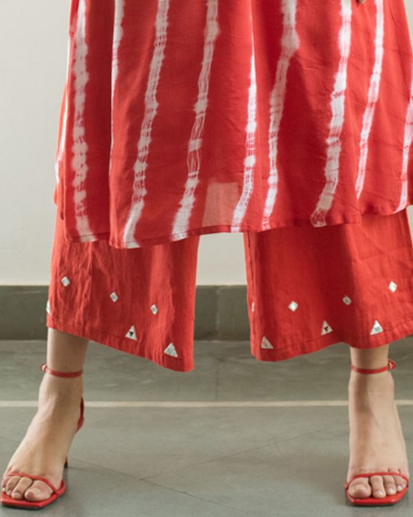 Red mirror work kurta with palazzo and dupatta - set of three 2