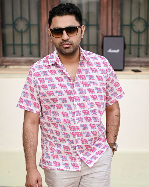 White and pink elephant printed shirt 1
