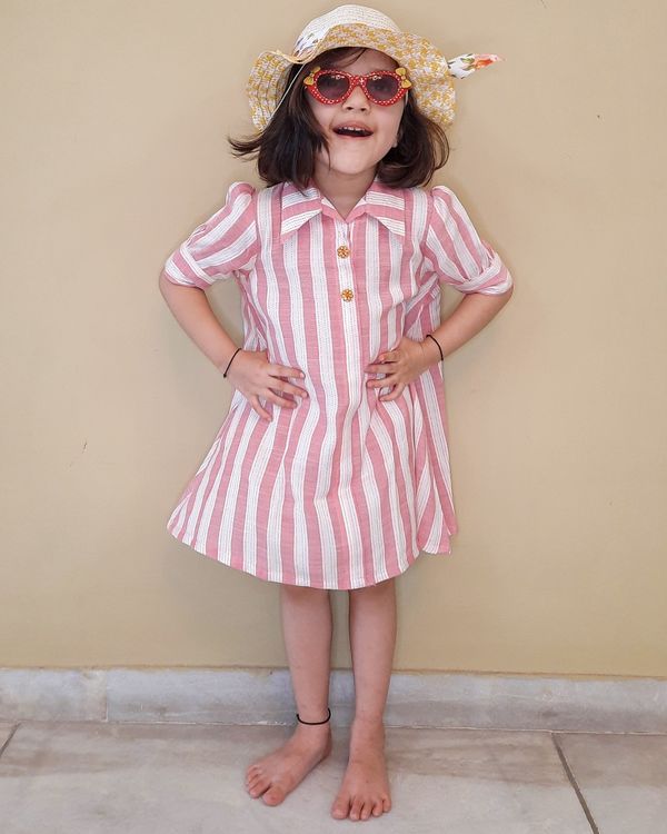 Pink and white striped shirt dress 1
