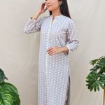 Grey chikankari kurta & pants - set of two by Half Full Half Empty