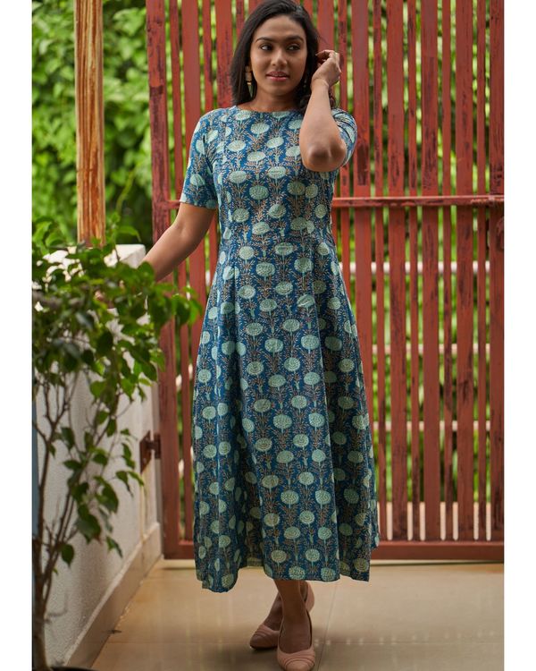 Green floral block printed dress 3
