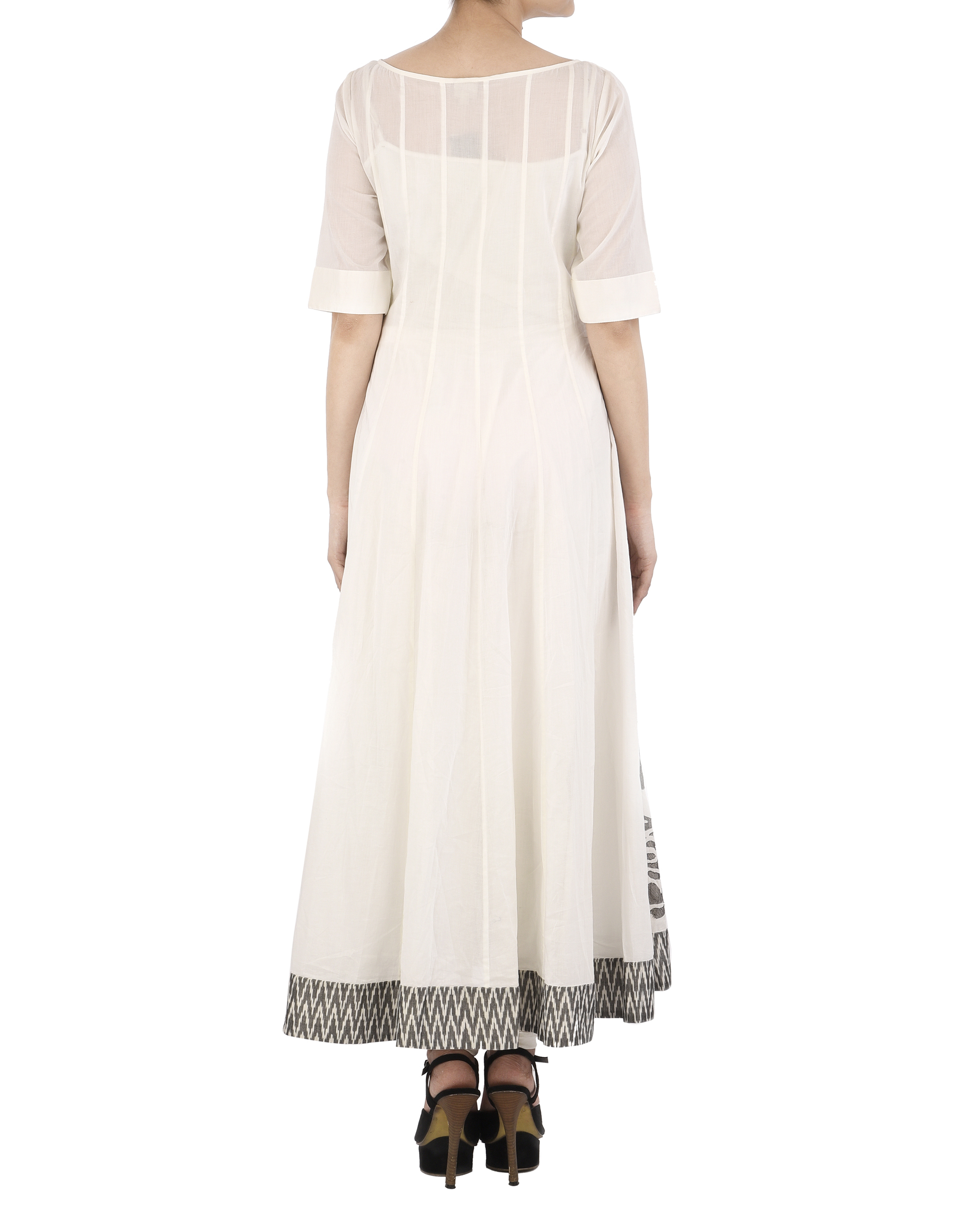 White cotton Dress with grey applique by Myoho by Kiran and Meghna The Secret Label