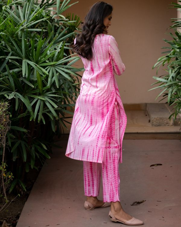 Blush pink tie dye kurta and pant  - set of two 1