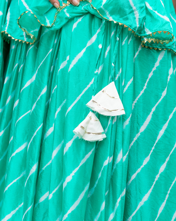 Sea green tie and dye lehenga set - set of three 2