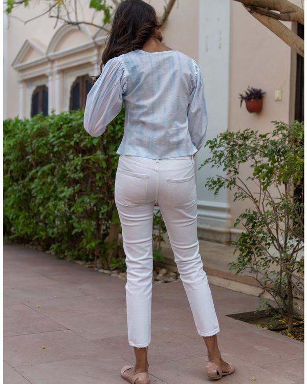 Sky blue tie dye cropped shirt 1