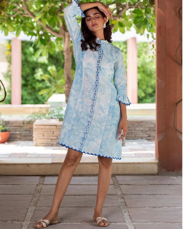 Sky blue mirror work shirt dress 2