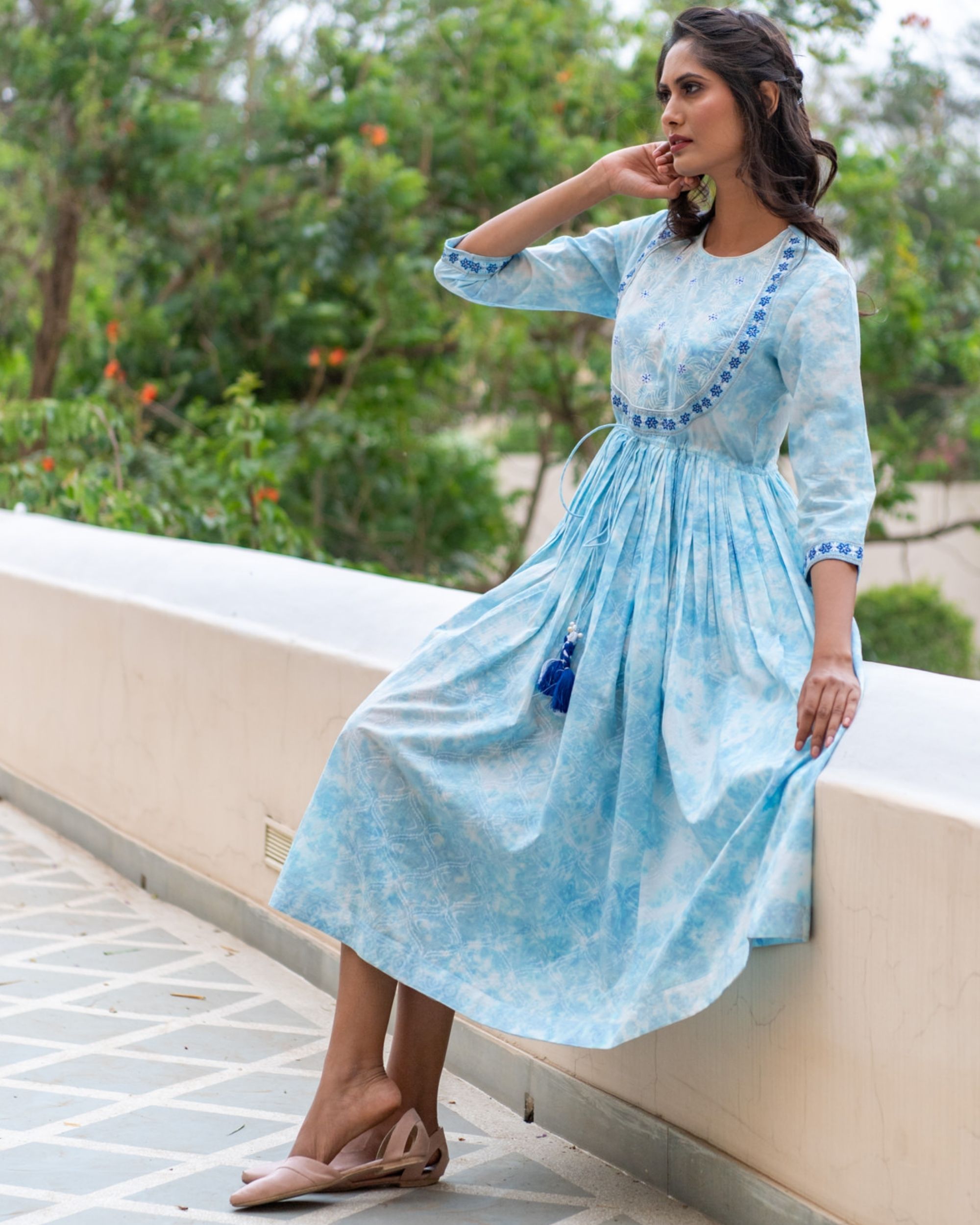 Sky blue anarkali dress by Chappai | The Secret Label