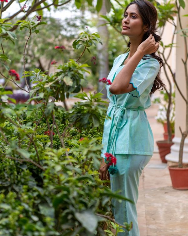 Aqua blue top and pants - set of two 2
