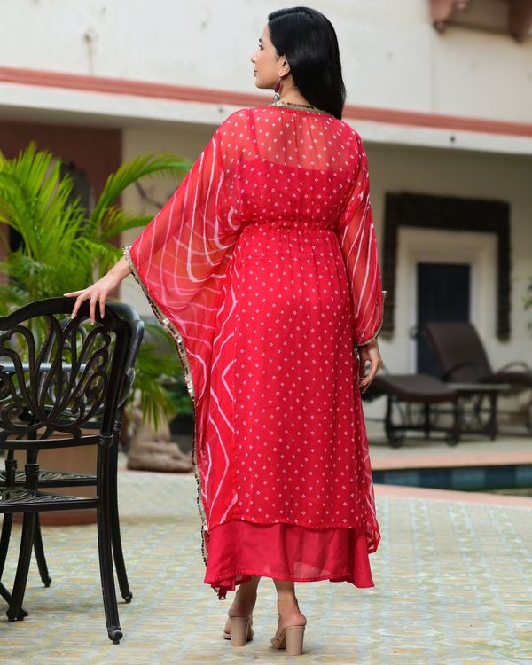 Red leheriya bhandej kaftan and spaghetti dress - set of two 1