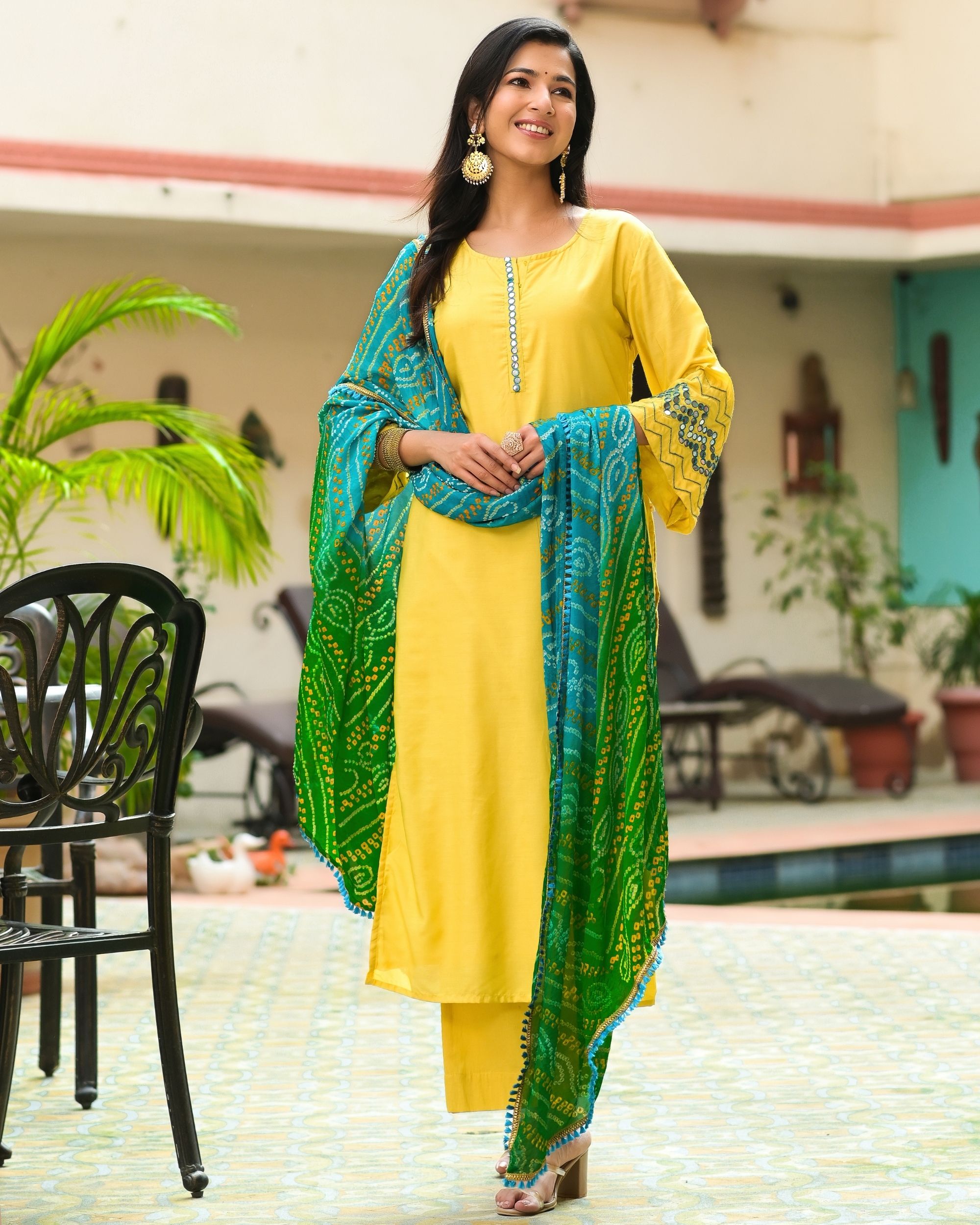 Bright Yellow Kurta With Matching Salwar & Contrast Dupatta – pnkishaarora