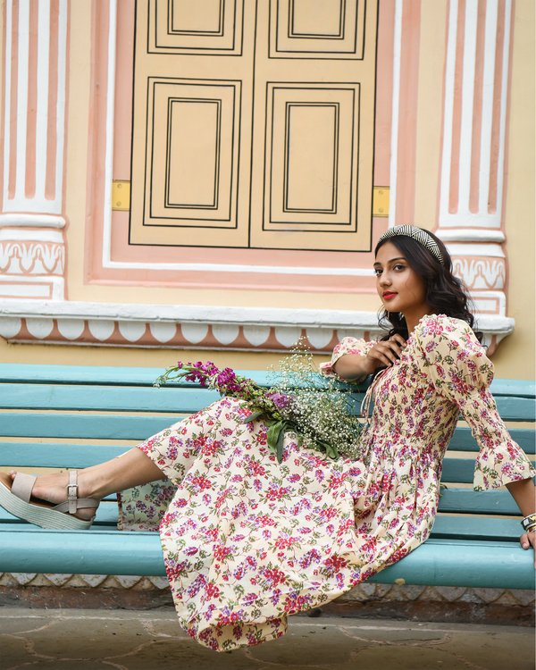 Cream floral printed smock dress 2