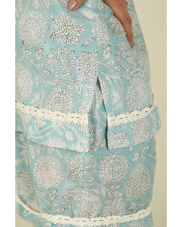 Pastel blue floral printed top-shorts loungewear set- set of two 4