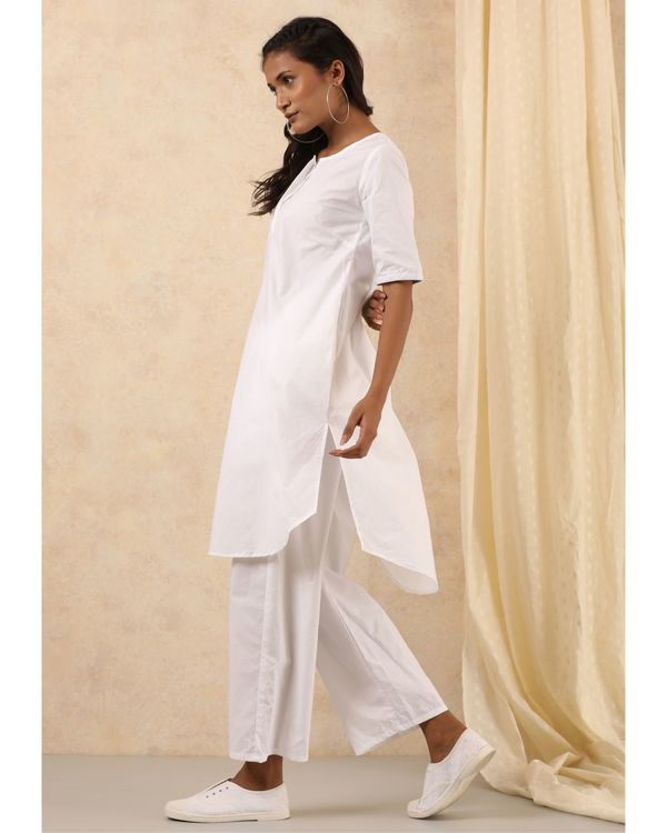 White cotton kurta with white pants - set of two 2