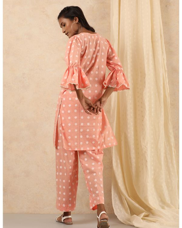 Orange polka dots kurta with polka dots pants and dupatta - set of three 1