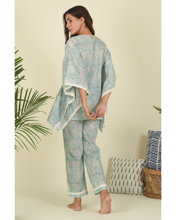 Pastel blue hand block printed kaftan 1