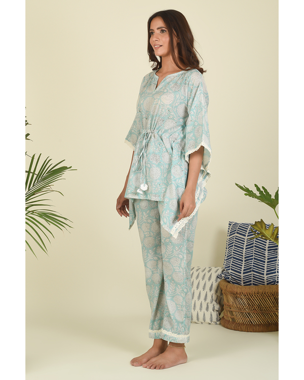 Pastel blue hand block printed kaftan 2