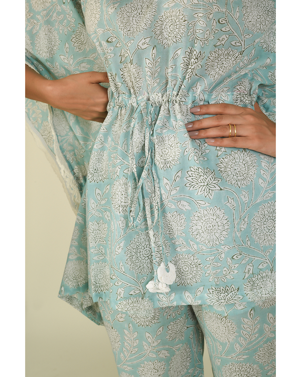 Pastel blue hand block printed kaftan 3