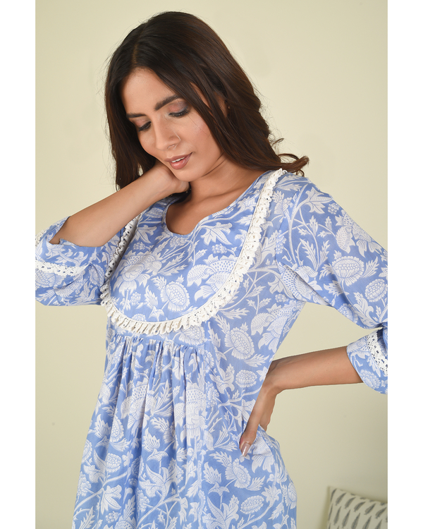 Sky blue hand block printed top 3