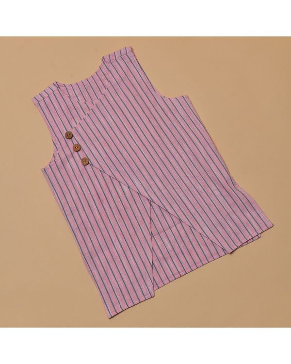 Pink and white striped jacket with white kurta and dhoti - set of three 2