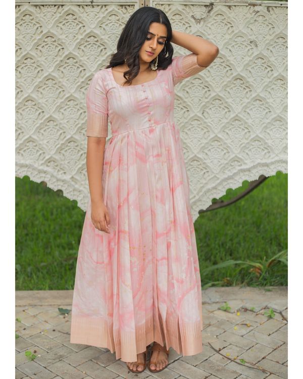 Baby pink floral printed pleated dress with dupatta - set of two 2