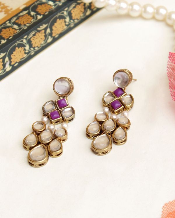 Purple kundan drop earrings 1