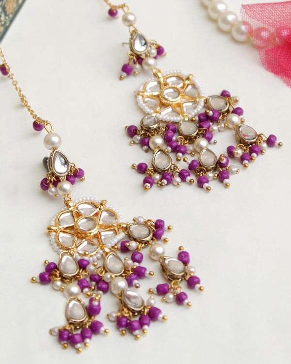 Purple beaded kanauti earrings 2