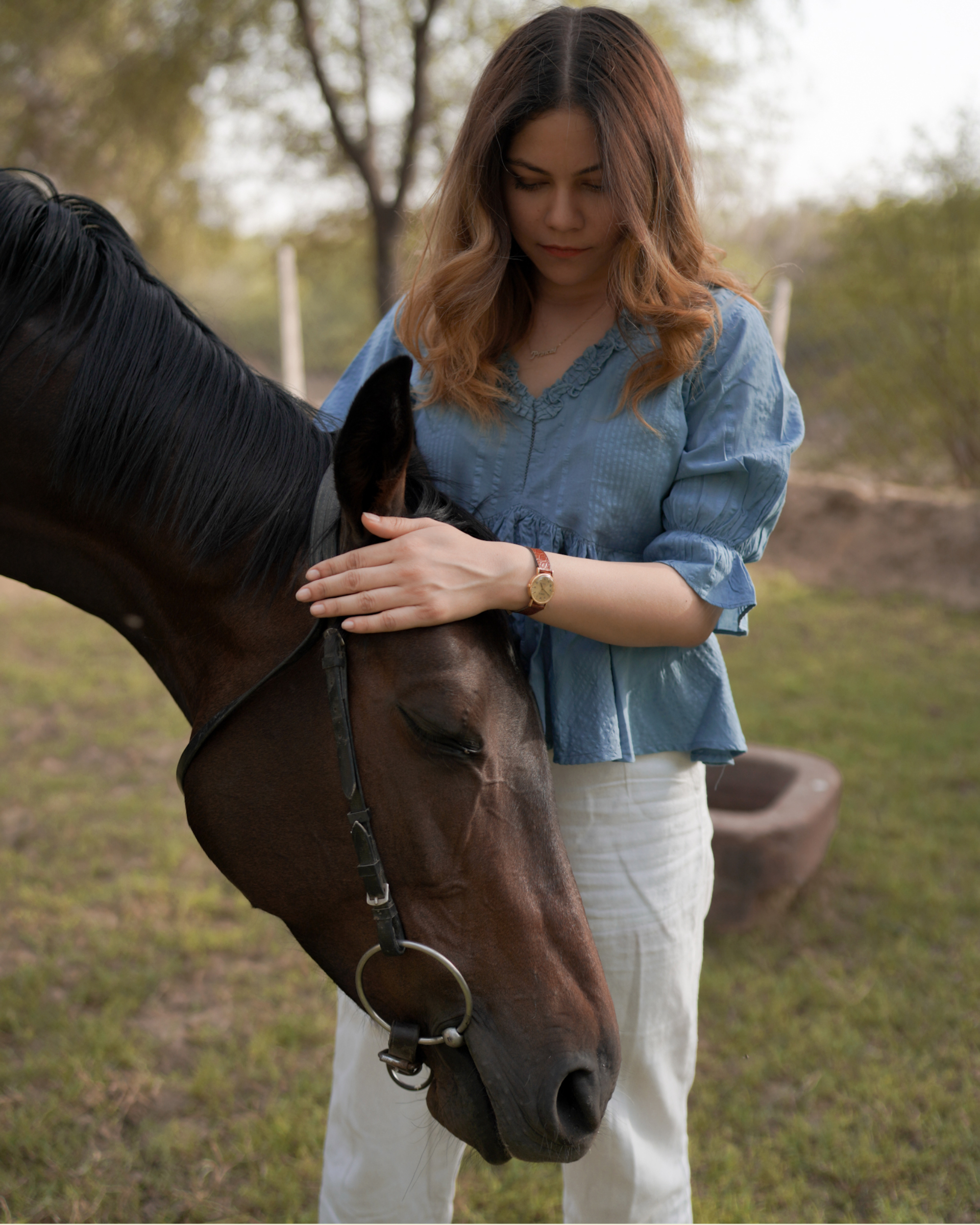 Dusty blue ruffle neck top by Increscent