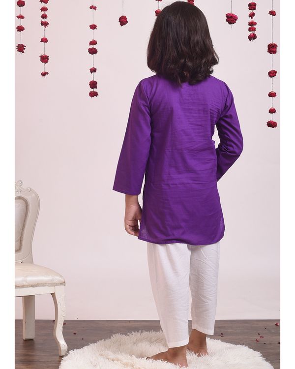 Violet cotton kurta with pants - set of two 1
