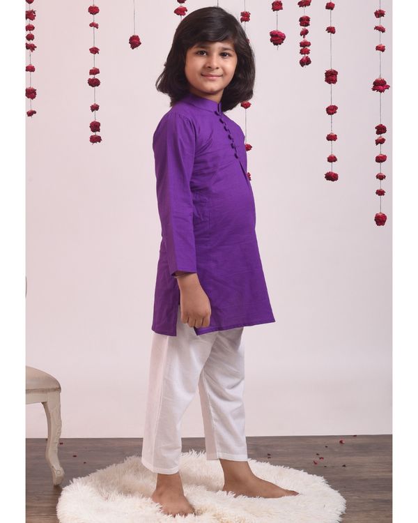 Violet cotton kurta with pants - set of two 2