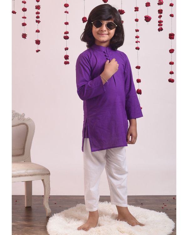 Violet cotton kurta with pants - set of two 1