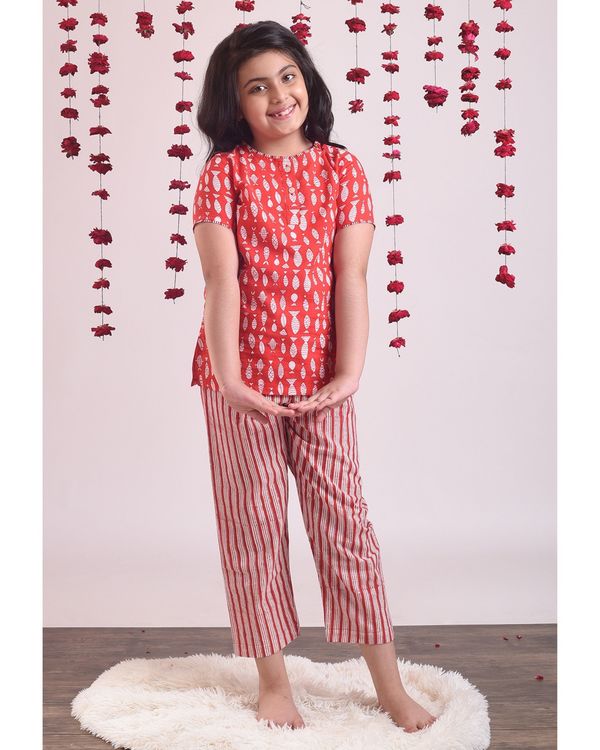 Red fish printed top with striped pants - set of two 2