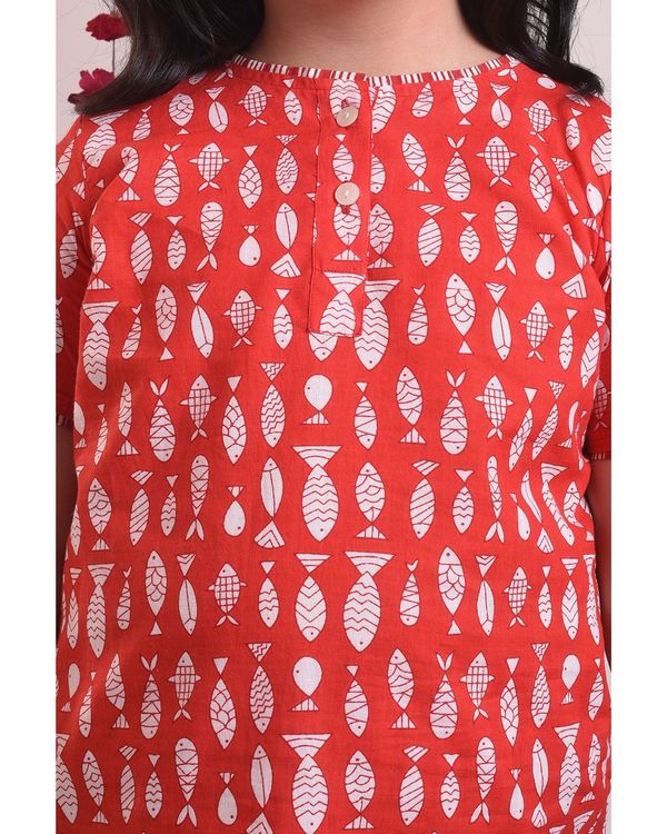 Red fish printed top with striped pants - set of two 3