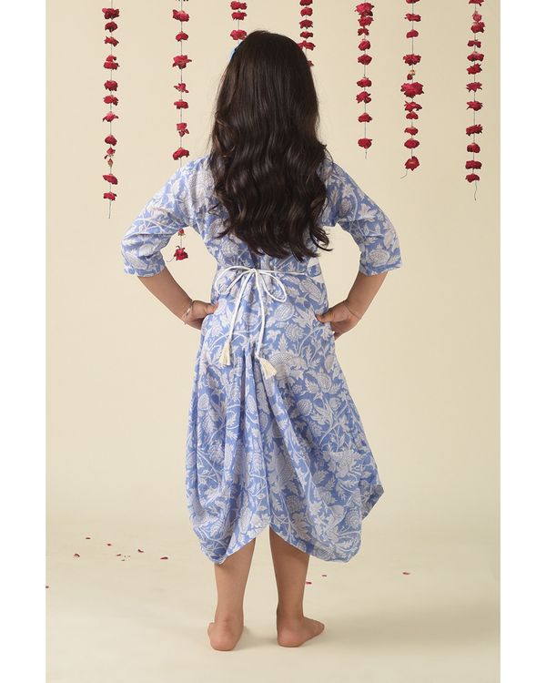 Blue floral printed cowl dress with belt - set of two 1