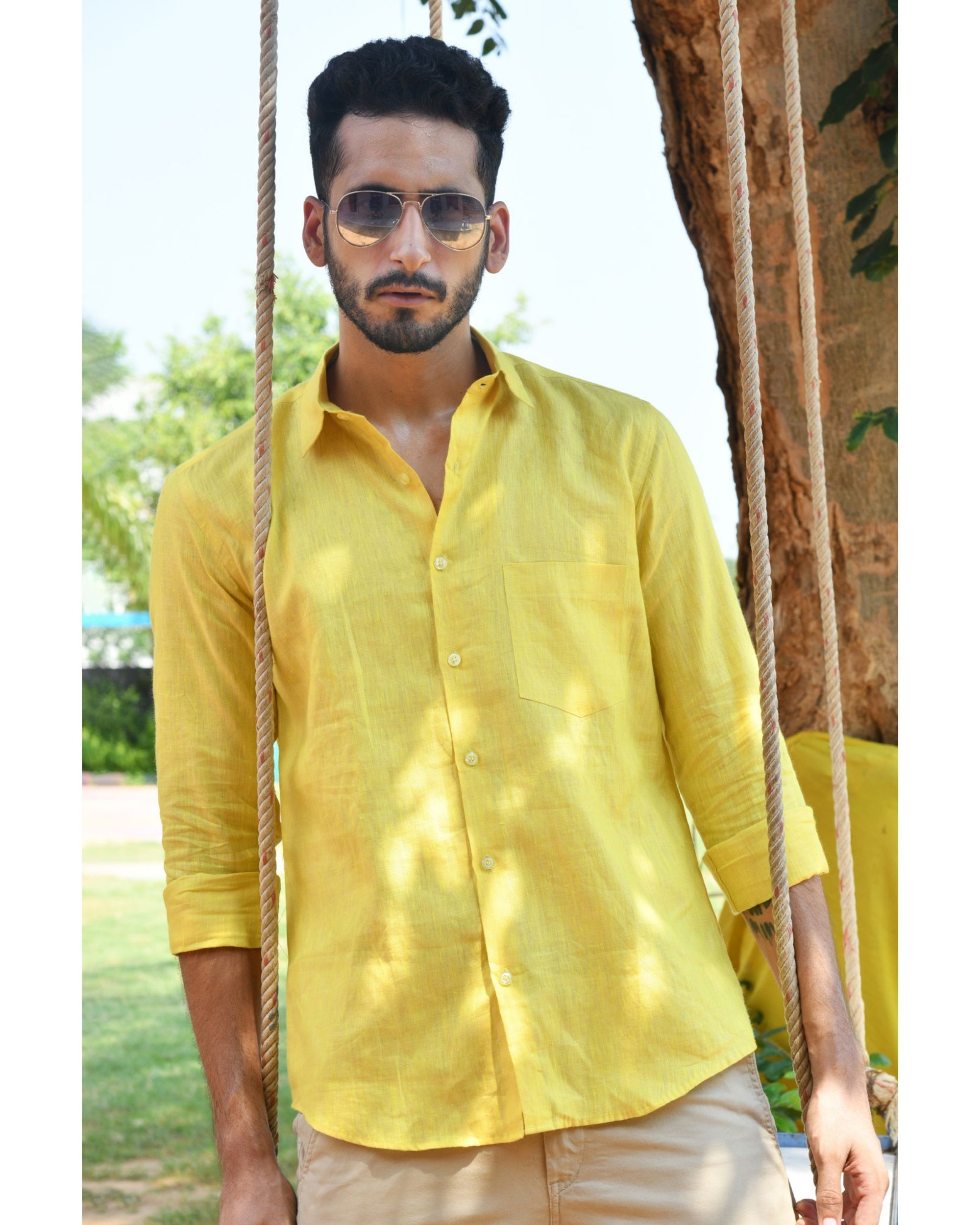 Yellow linen shirt by Prints Valley The Secret Label