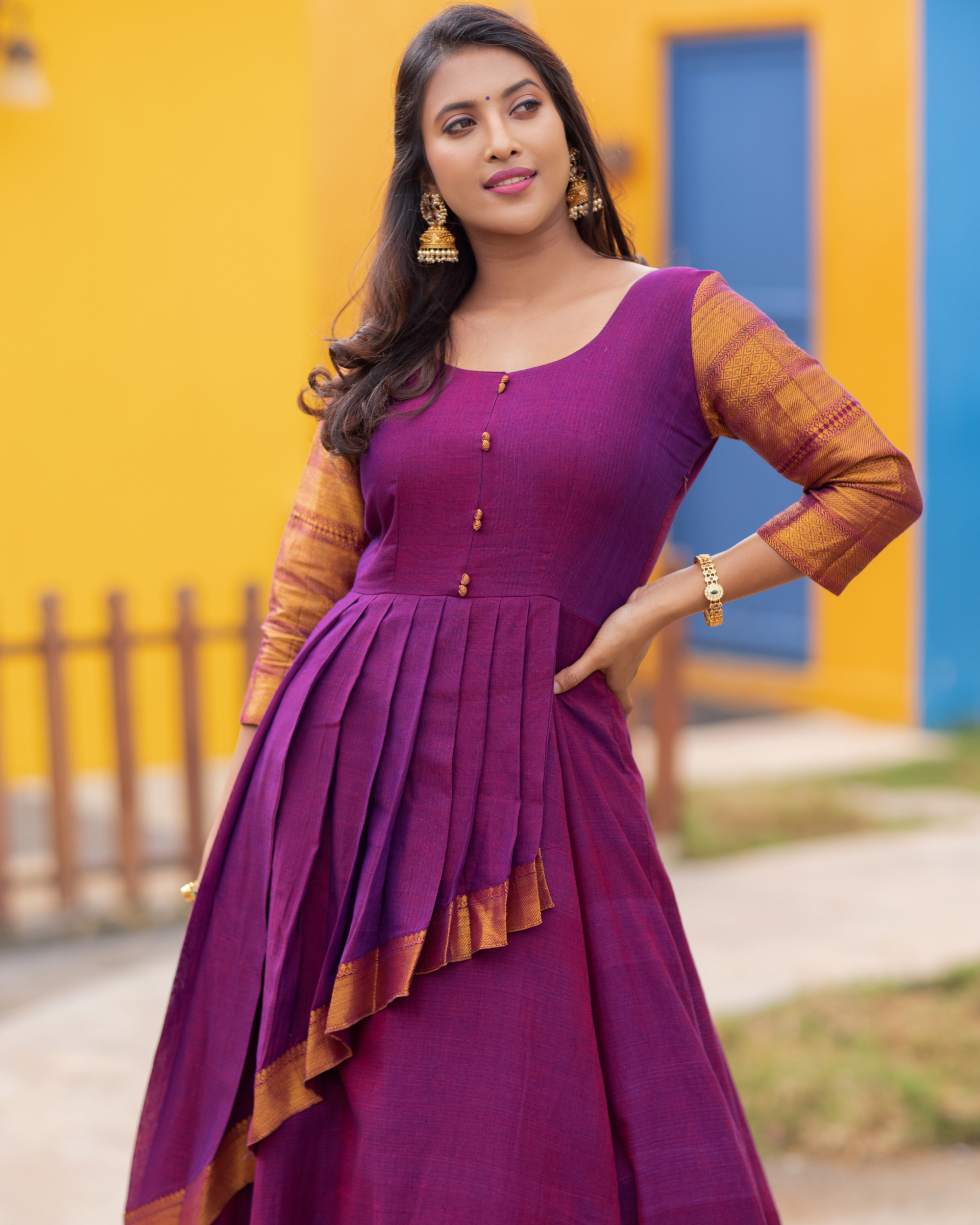 Royal magenta handloom cotton dress by The Anarkali Shop The Secret Label