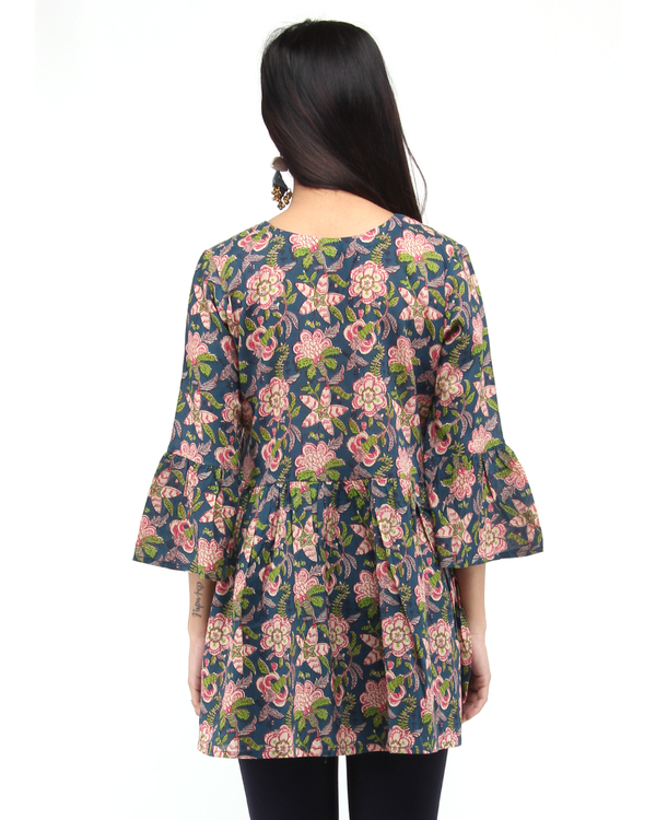 Blue and pink hand block printed top 1