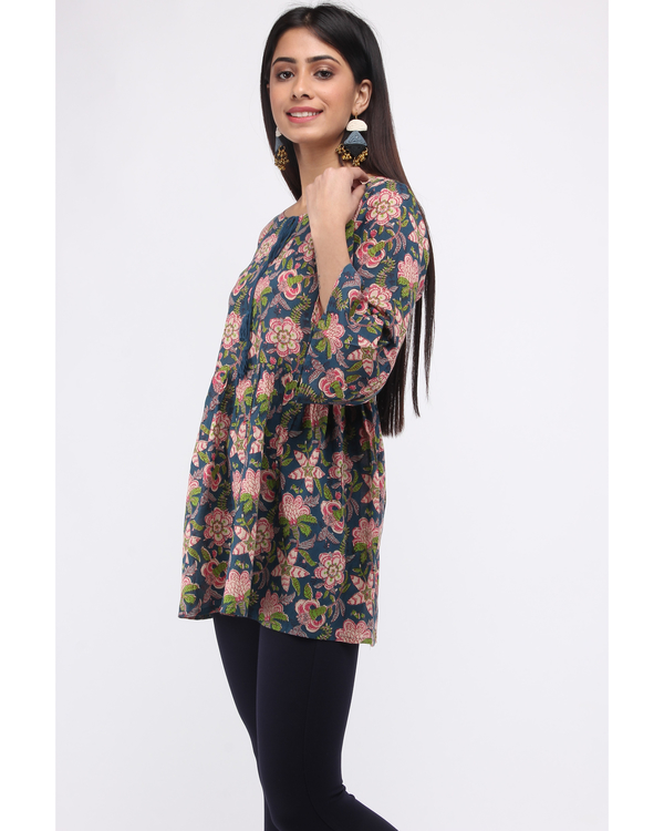 Blue and pink hand block printed top 2