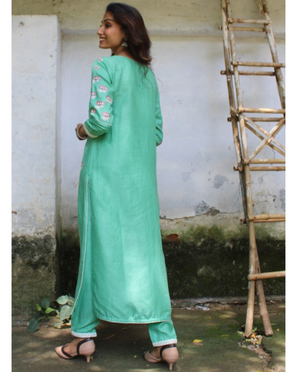 Sea green linen kurta-pants set - set of two 1