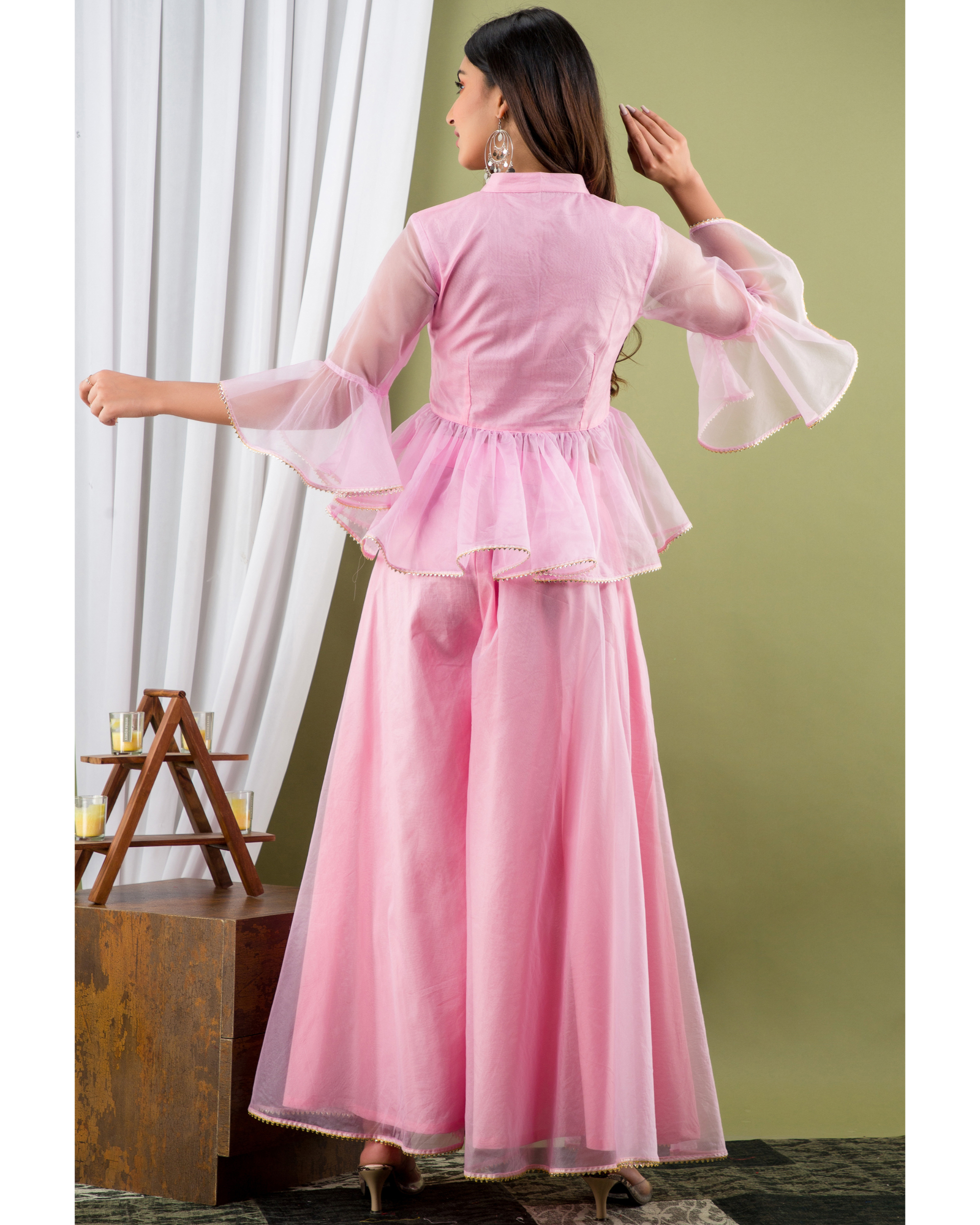 Izzumi Mehta Hand And Palazzo Set | Women, Pant Sets, Pink, Blouse: Organza,  Sweetheart Neck, Sleeveless | Aza fashion, Pink blouse, Fashion