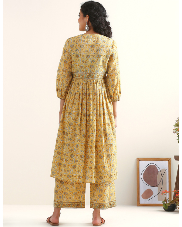 Yellow hand block printed suit set - set of two 1
