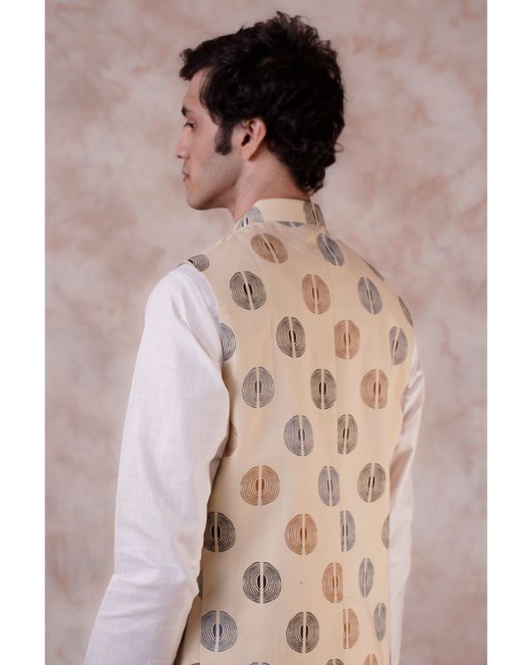 Beige printed nehru jacket 1