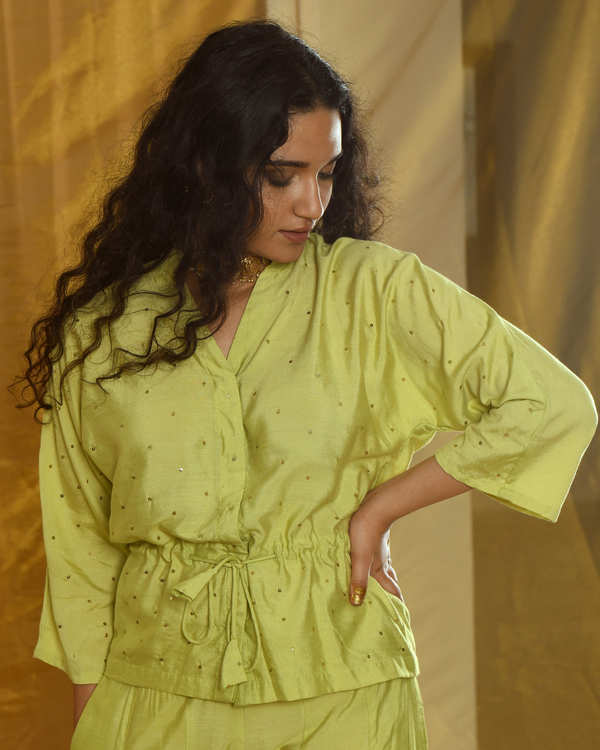 Green sequins peplum top 2