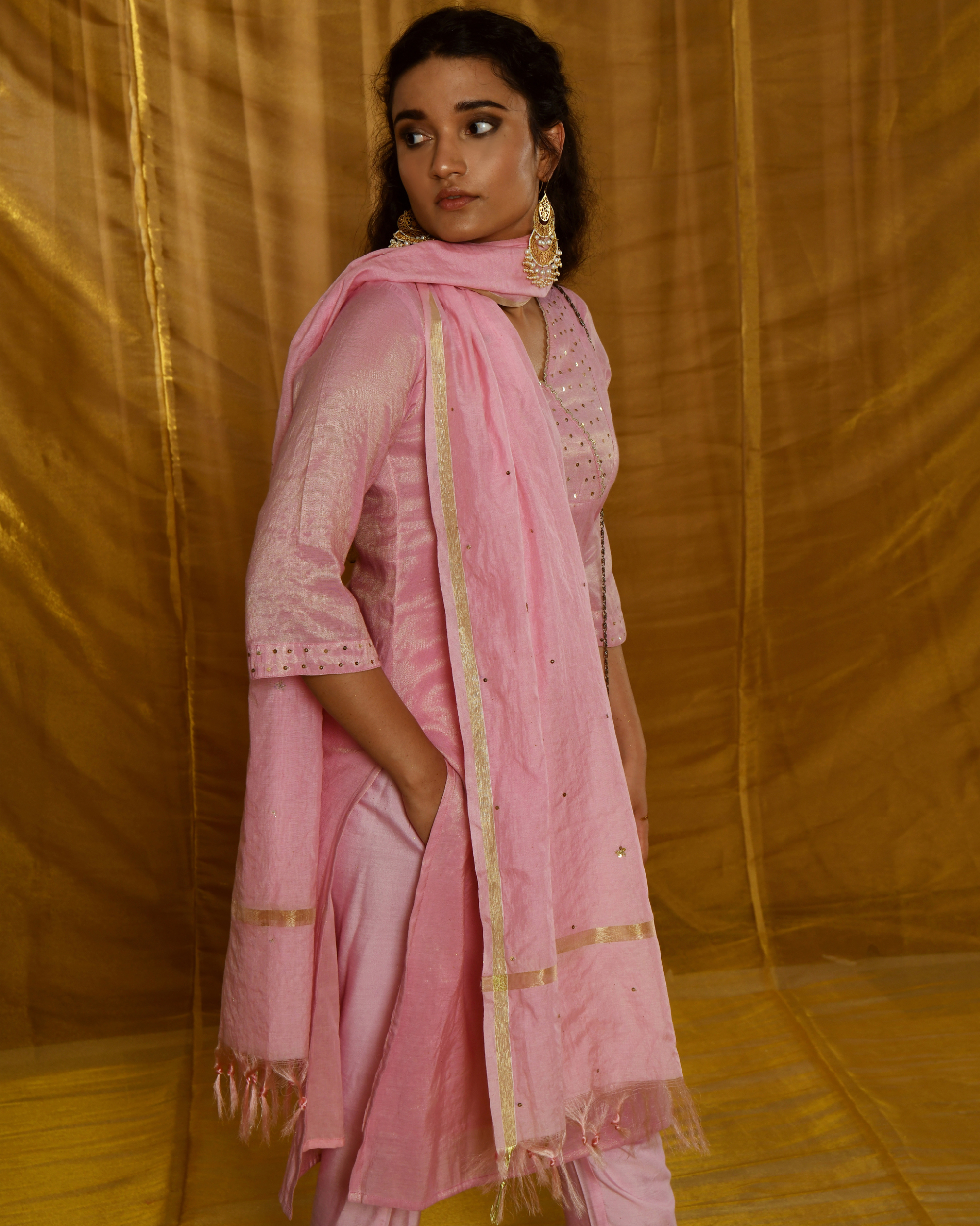 Baby pink kurta-pant set - set of three by Gulaal