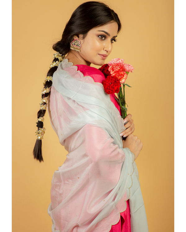 Powder blue scalloped organza dupatta 3
