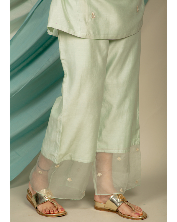 Pastel green embroidered chanderi silk kurta with pants - set of two by  Label Priya Chaudhary